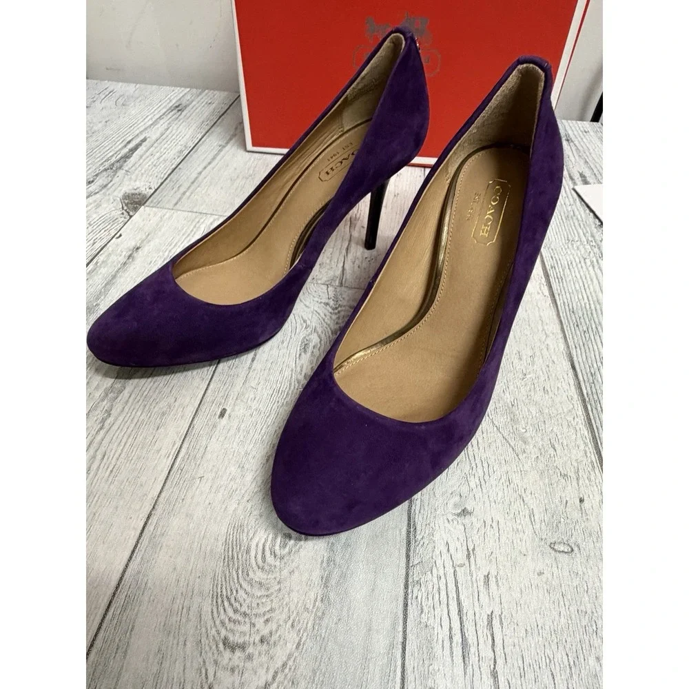 Coach Nala Size 5.5B Womens Purple Stiletto Heels Kid Suede Leather Deep Plum